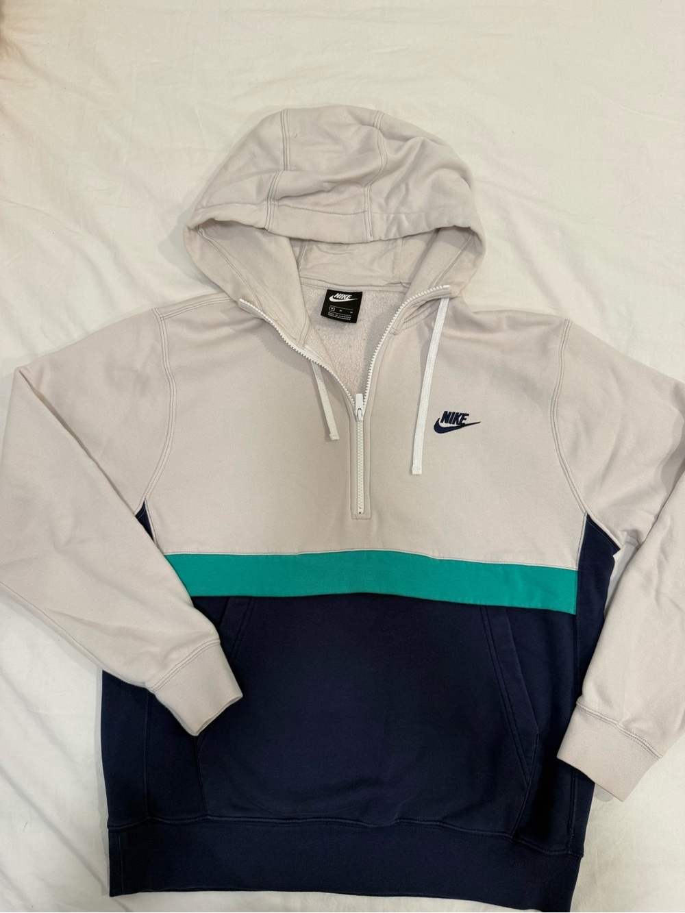 Nike Colorblock Half-Zip Hoodie in Cream, Teal & Navy